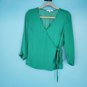 Par La Mar Wrap Blouse Size Small Teal 3/4 Sleeve